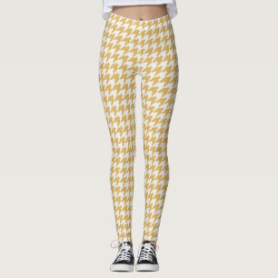 Klassisk Gult Houndstooth Mönster Leggings
