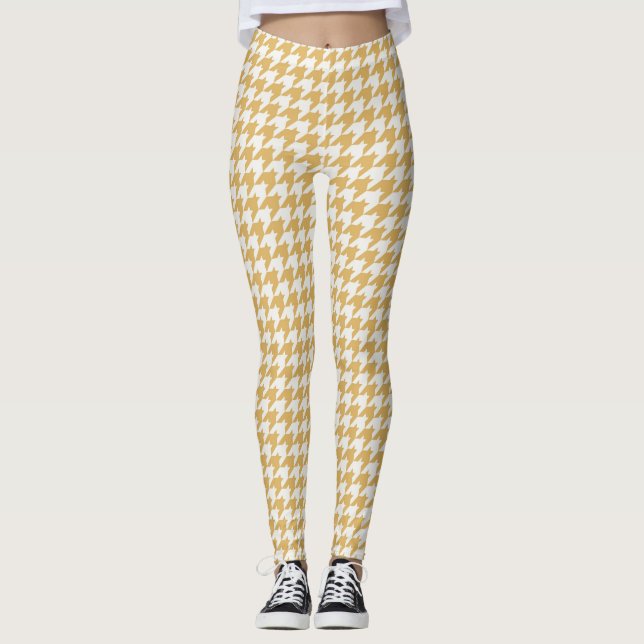 Klassisk Gult Houndstooth Mönster Leggings (Framsida)