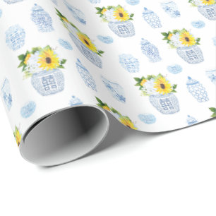 Klassisk Gult och blå solrosingefära Burk Presentpapper