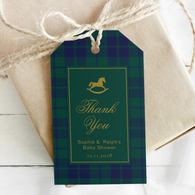 Klassisk Gunghäst Baby Shower Randig Tack Presentetikett (Skapare uppladdad)