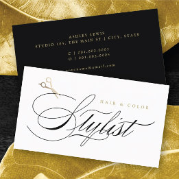 Klassisk Hair Stylist Calligraphy Guld Sissors Visitkort