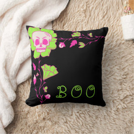 Klassisk Halloween Black & Rosa Skull-familj Kudde
