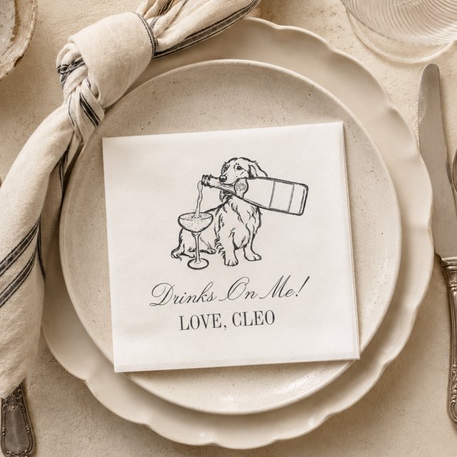 Klassisk handskiss dachshund champagne bröllop pappersservett (Classic Hand Sketch Dachshund Champagne Wedding Napkins)