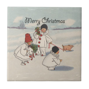 Klassisk helg jul Snö Child Kakelplatta