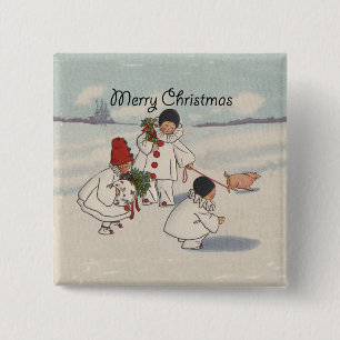 Klassisk helg jul Snö Child Knapp