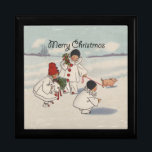 Klassisk helg jul Snö Child Minnesask<br><div class="desc">Vilket underbart julkort! Från ett 1916 års julkort,  där barn från snö går sin spargris i snö. Festiv och rolig!</div>