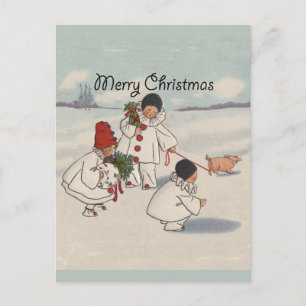 Klassisk helg jul Snö Child Vykort