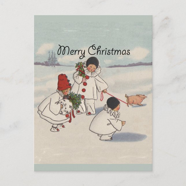 Klassisk helg jul Snö Child Vykort (Framsida)