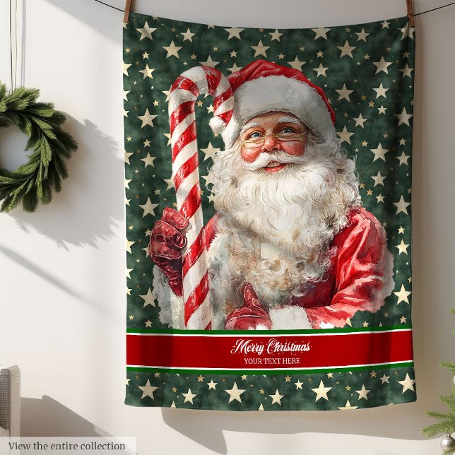 Klassisk Helgdag Blanket Jultomten Candy cane Fleecefilt (Classic Holiday Blanket Santa Claus Candy Cane)