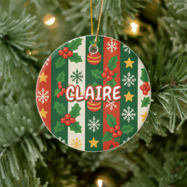 Klassisk Helgdag Red Grönt Rand Stars Snowflake Julgransprydnad Keramik