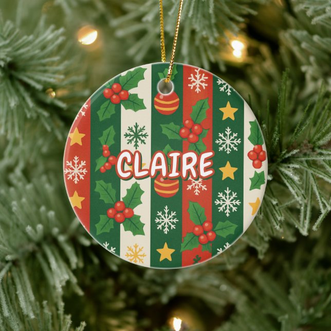 Klassisk Helgdag Red Grönt Rand Stars Snowflake Julgransprydnad Keramik (Träd)