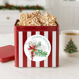 Klassisk Helgdag Red White Candy cane Grönt Foliag Runt Klistermärke