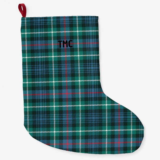 Klassisk Helgdag Tartan Play INITIALER Festive Stor Julstrumpa (Framsidan)