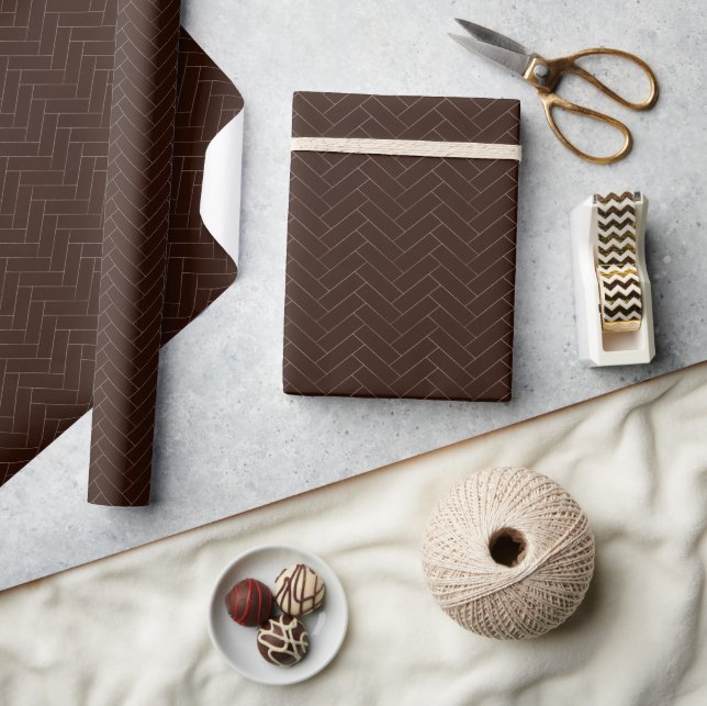 Klassisk Herringbone Brown Mönster Wrapping Papper Presentpapper (Hantverk)