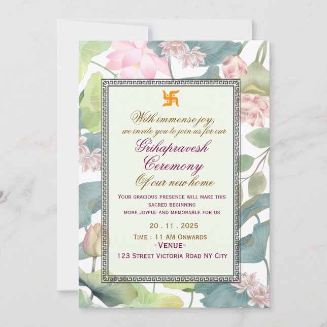 Klassisk hinduistisk Griha Pravesh-inbjudan Inbjudningar (Framsida)