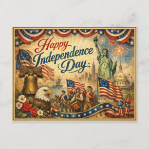 Klassisk historisk amerikansk självständighetsdag helg vykort