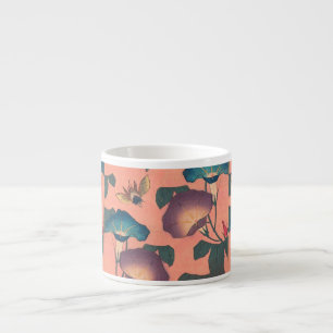 Klassisk Hokusai-konst med rosa bin och blommor Espressomugg