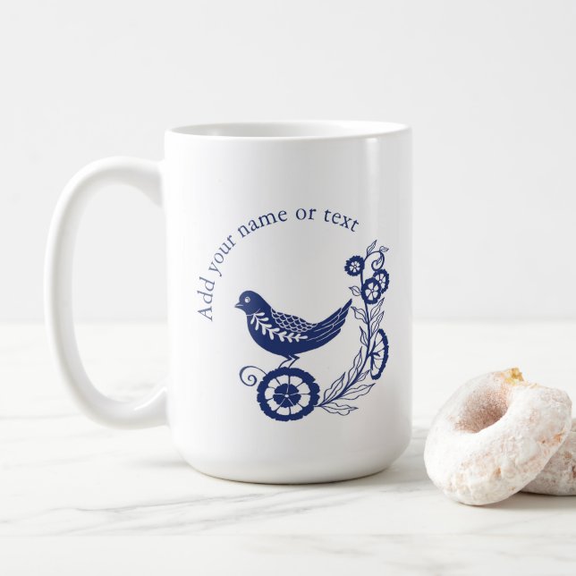 Klassisk holländsk blå Delft-keramikplattor fågeld Kaffemugg (Med munk)