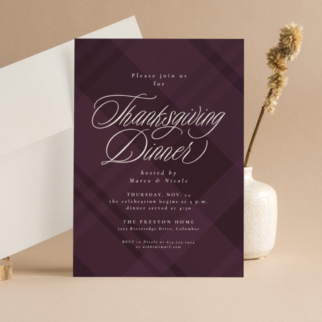 Klassisk höst purpur randig Thanksgiving Middag Inbjudningar (Skapare uppladdad)