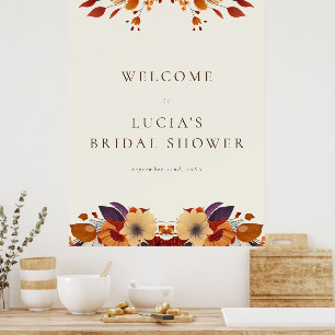 Klassisk höst torr vildblomma bröllopsdusch välkom poster