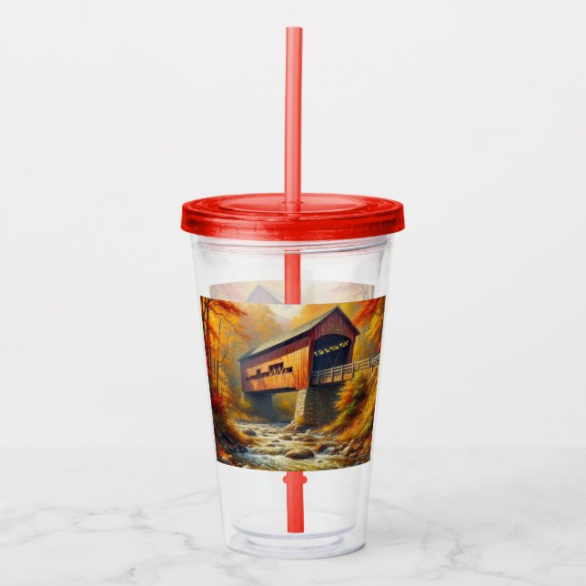 klassisk, hösttäckt bro take away mugg (Framsida)