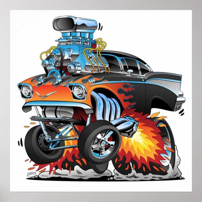 Klassisk hot rod 57-gasserare, dragmuskelbil för t poster (Framsidan)