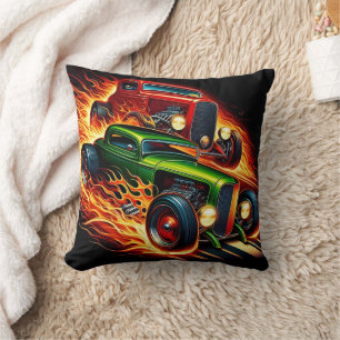 Klassisk hot rod-tävla genom fibrillor kudde