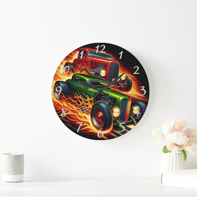 Klassisk hot rod-tävla genom fibrillor stor klocka (Hem)