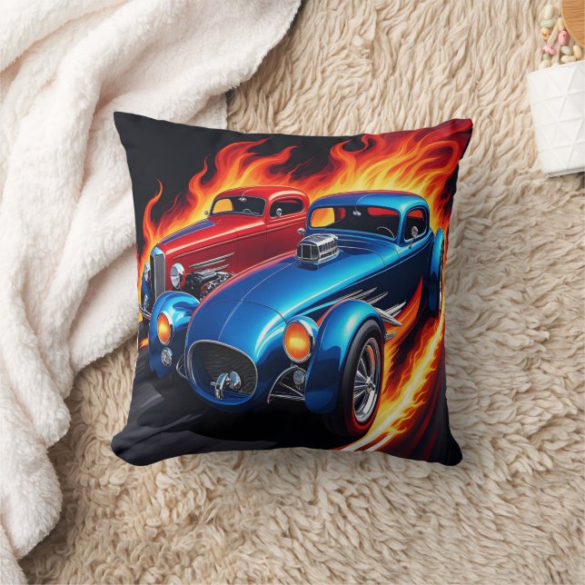 Klassisk hot rod-tävla med fiskbakgrund kudde (Filt)