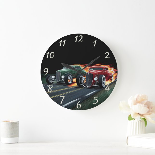 Klassisk hot rod tävla på en nattgata stor klocka (Hem)