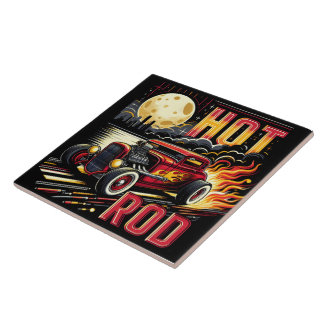 Klassisk hot rod-tävla under fullt måne på natten kakelplatta