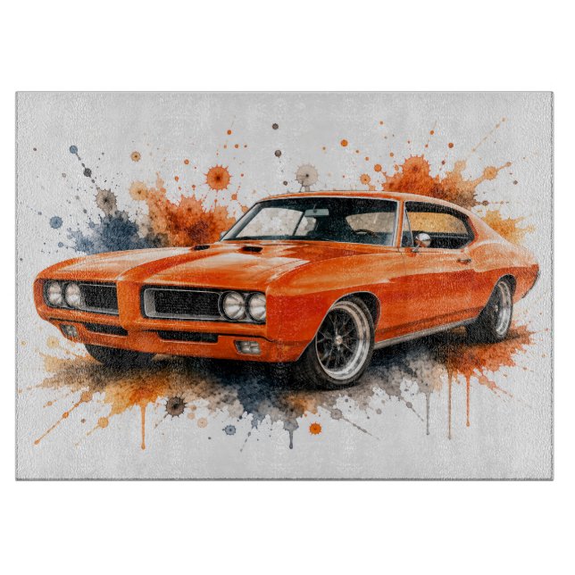 Klassisk Hot Rod Vattenfärg Skärbräda (Framsidan)