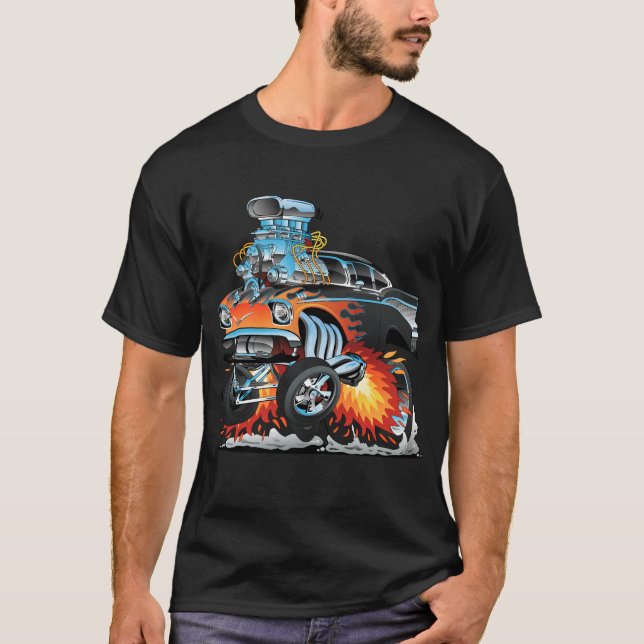 Klassisk Hotrod Fifties Stil Gasser Drag-Tävla T Shirt (Framsida)