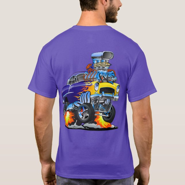 Klassisk hotrod Muscle Car Flames Big Engine T Shirt (Baksida)