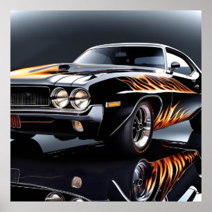 Klassisk hotrodmuskel med glödlampor Poster Skriv