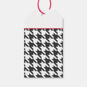 Klassisk Houndstooth Black White Red Timless Presentetikett