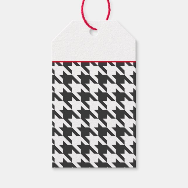 Klassisk Houndstooth Black White Red Timless Presentetikett (Framsidan)