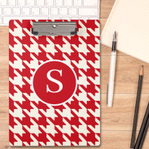 Klassisk Houndstooth Cherry Red & White Monogram