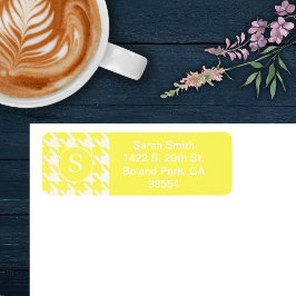 Klassisk Houndstooth Lemon Gult and White Returadress Etikett