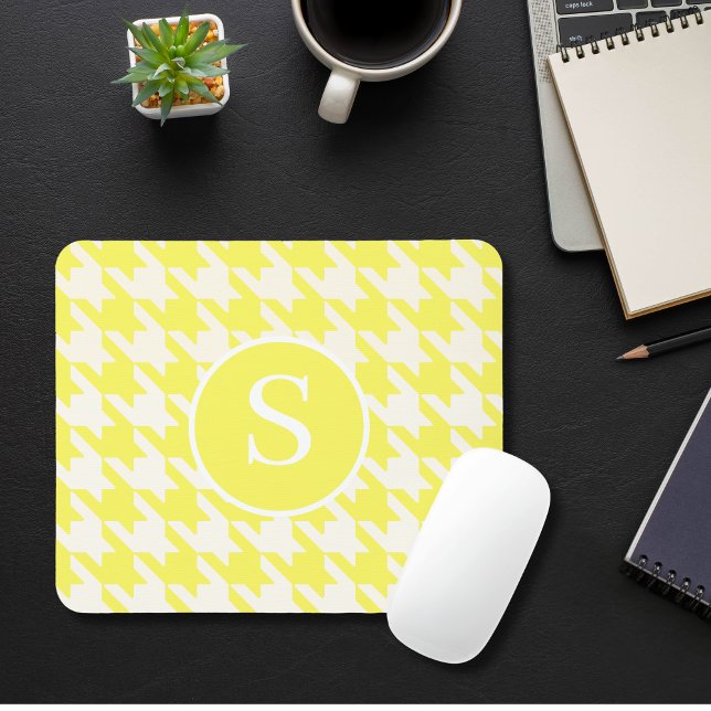 Klassisk Houndstooth Lemon Gult & White Monogram Musmatta (Skapare uppladdad)