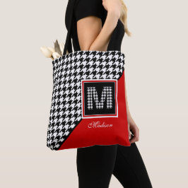 Klassisk Houndstooth Monogram i Red Black White Tygkasse