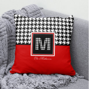 Klassisk Houndstooth & Monogram   Red Black White Kudde