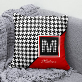 Klassisk Houndstooth & Monogram | Red Black White Kudde