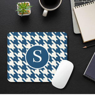 Klassisk Houndstooth Mönster Blue & White Monogram Musmatta