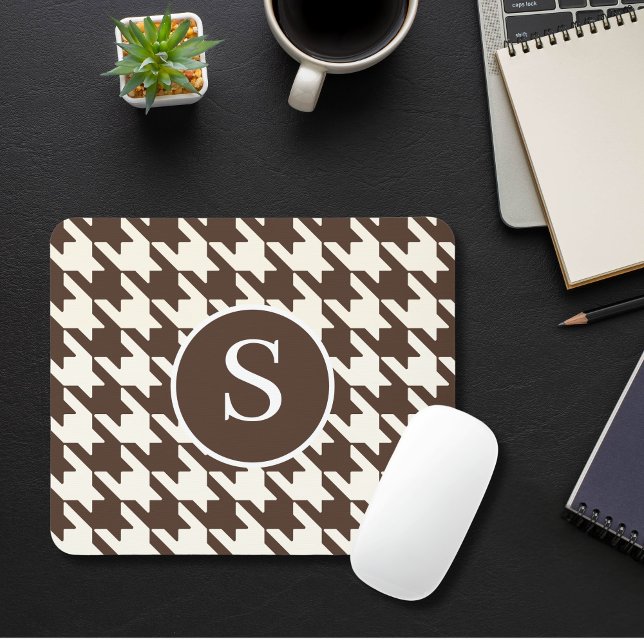 Klassisk Houndstooth Mörk Brown & White Monogram Musmatta (Skapare uppladdad)