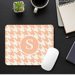 Klassisk Houndstooth Peachy Coral & White Monogram Musmatta