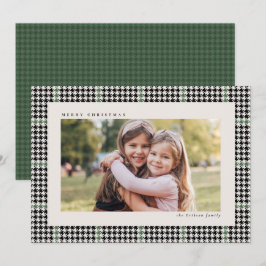 Klassisk houndstooth ram svart grön en bild julkort