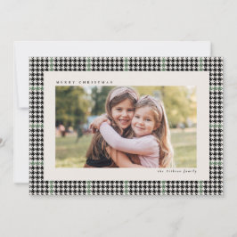 Klassisk houndstooth ram-svart grönt ett foto julkort