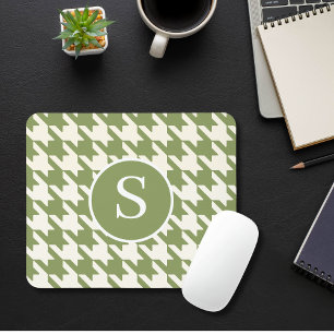 Klassisk Houndstooth Sage Grönt & White Monogram Musmatta