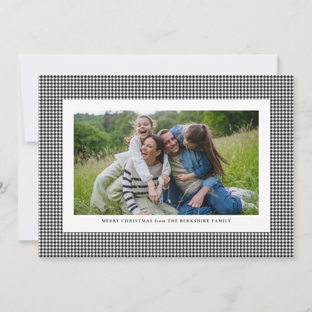 Klassisk houndstooth svart och vitt julkort (Framsida)
